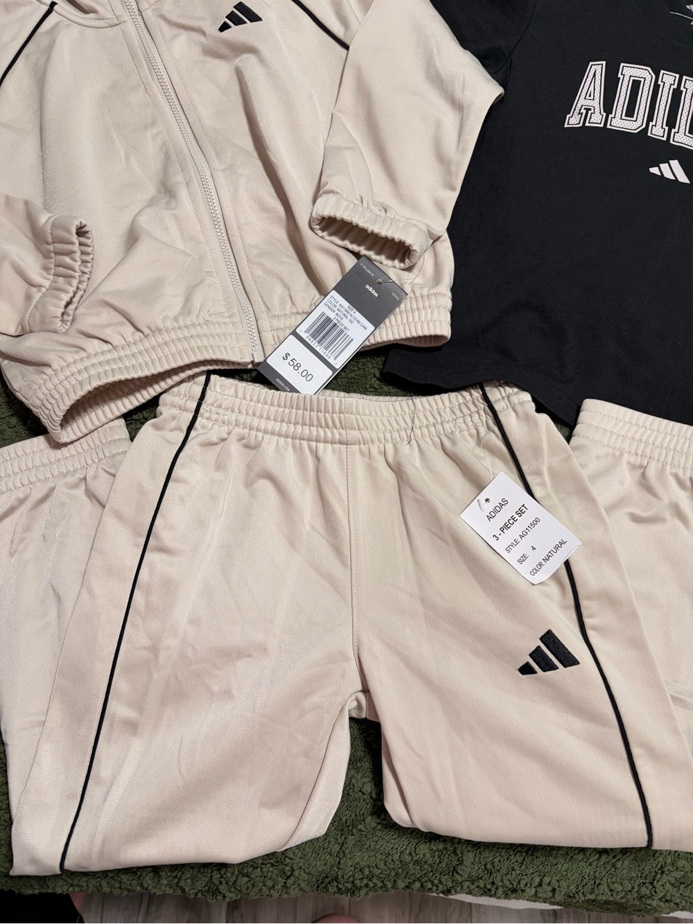 adidas Beige Track Jacket & Pants Set with Black Logo Tee - Picture 4 of 6